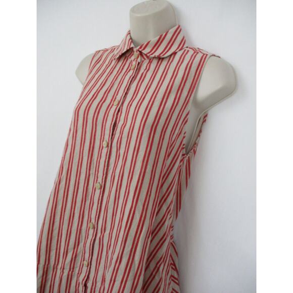 Palmer Harding Shirt Dress Womens 8 Linen Blend Striped A-Line Belted Red Beige - Picture 7 of 16